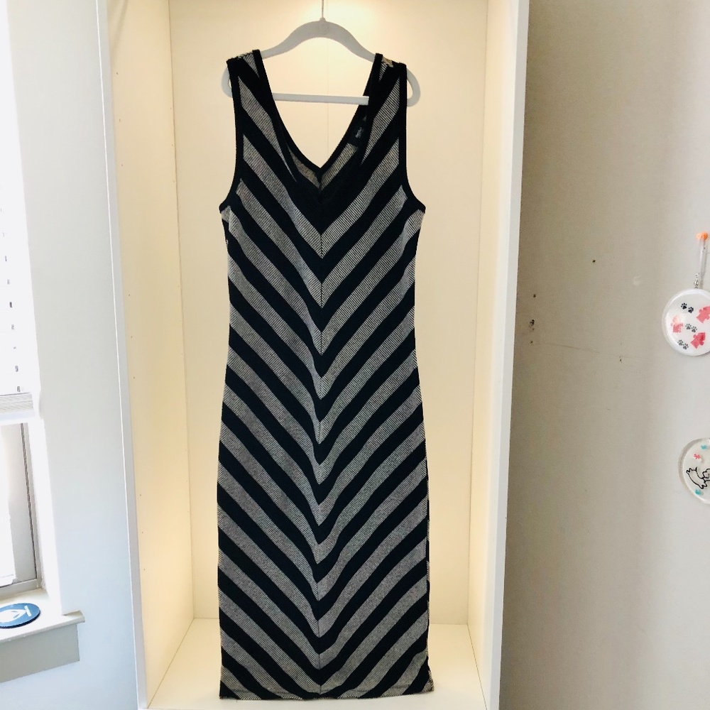 Slip on Summer/Fall cotton Maxi Dress Blk & Grey